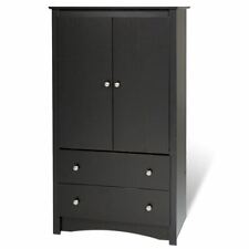 Black Finish Wooden Armoire Wardrobe Storage Cabinet Closet Drawers Furniture
