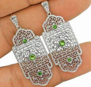 1CT Natural Peridot 925 Solid Sterling Silver Art Nouveau Earrings Jewelry - Picture 1 of 1