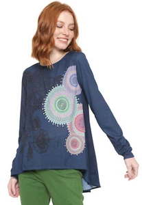 BLUSA DESIGUAL ANGELA AZUL-MARINHO Top SHIRT S Uk10 BNWT - Picture 1 of 5