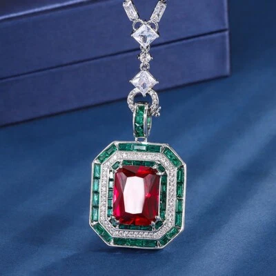 Pendant Chain Necklace Lab  Created Emerald Red Ruby And Green Diamond for Women - Image 1 of 4