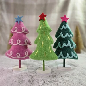 Set of 3 ~ 2024 Wondershop Featherly Friends Colorful Puffer Christmas Trees 11" - Picture 1 of 5