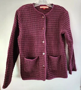 Tudor Court Women's Burgundy 100% Cotton Button Front Long Slve Cardigan Size L - Picture 1 of 5