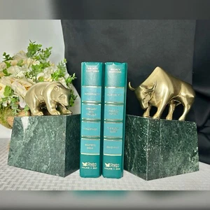 Bull & Bear Book Ends Brass and Marble Stock Market Book Ends MCM Wall Street - Picture 1 of 10