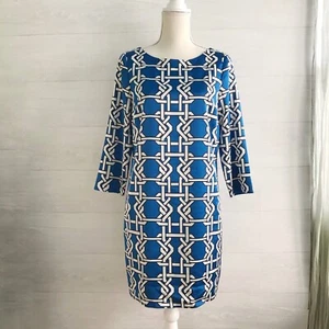 The Limited - Blue geometric shift dress 3/4 sleeves, zip back, S - Picture 1 of 5