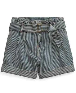 POLO RALPH LAUREN Big Girls Belted Paperbag Shorts Vintage Look Blue Size 14 - Picture 1 of 3