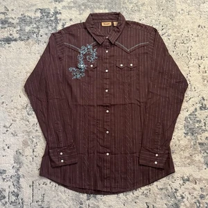 Wrangler Pearl Snap Shirt Damen Large braun gestreift Langarm Western Cowboy - Bild 1 von 9