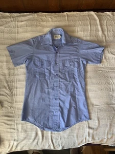 Wrangler 14,5 blau Button Down Hemd Uniform Schulterklappen 2 Taschen hergestellt in den USA - Bild 1 von 12