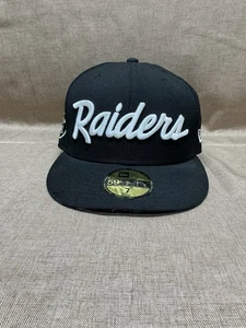 Raiders New Era 59Fifty Hat Adjustable Black & White Medium Embroidered Script - Picture 1 of 10