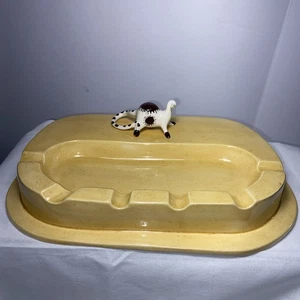 Vintage gelber Keramik großer Aschenbecher Retro / MCM / mit Tierfigur oben - Bild 1 von 17