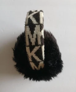 Orejeras Michael Kors para mujer tejidas negras piel sintética logotipo MK diadema de invierno cálida - Imagen 1 de 9