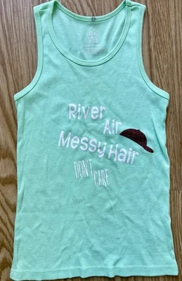 Faded Glory Girls Tank Top 10-12 Cotton Blend “River Air Messy Hair Don’t Care” - Image 1 of 2
