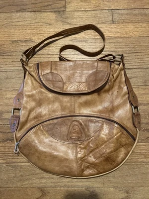 Vintage Bulga Leather Handbag Brazil Brown 14” X  13” Adjustable Handle Good - Image 1 of 4