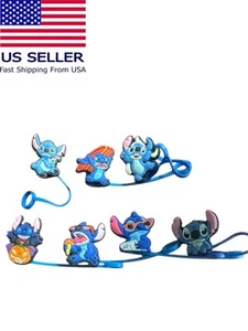 Juego de 7 tapas de paja de silicona Stitch multicolor - Imagen 1 de 1