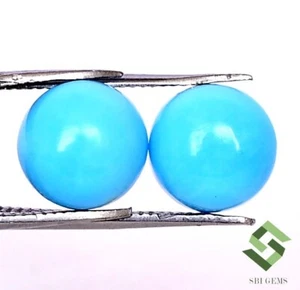 8 mm Certified Natural Sleeping Beauty Turquoise Round Cabs Pair 4.16 CTS Gems - Picture 1 of 7