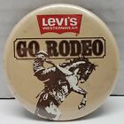 VINTAGE GO RODEO BUTTON LEVI'S WESTERN WEAR PIN PINBACK 2-1/4" BUCKEN BRONCO 