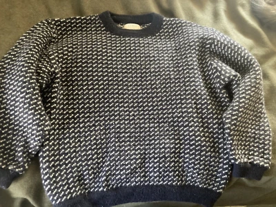 VTG L.L.Bean Birdseye Wool Fisherman Sweater Navy Blue White Norway Men's XL - Image 1 of 4