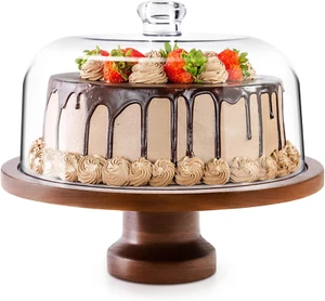Cake Stand with Dome and Acrylic Lid, Cake Plate and Plastic Cake Cover with Det - Picture 1 of 12