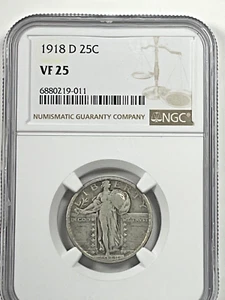 1918-D Standing Liberty Quarter : NGC VF25 - Picture 1 of 4