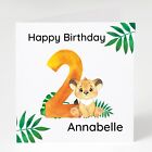 Personalised 2nd Birthday Card, Cute Jungle Animal Cards, Two Year Old Girl Boy