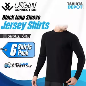 Urban Connection Mens Black Long Sleeve Blank T-Shirt - Pack of 6 (S-6XL) - Picture 1 of 6