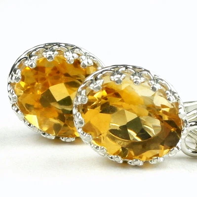 Citrine, 925 Sterling Silver Crown Bezel Leverbacks, SE109 - Image 1 of 4