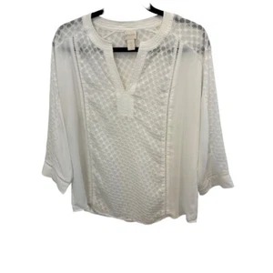 CHICO'S White 3/4 Sleeve Lightweight Textured Top Chico's Size 1 - Picture 1 of 4