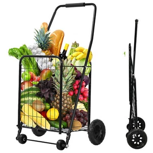 88lbs Folding Shopping Cart with wheels Utility Cart Grocery Cart Laundry - Picture 1 of 8