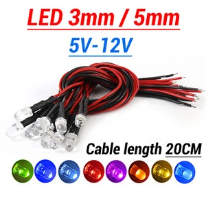 Constant or Flashing 3mm 5mm Pre Wired Ultra Bright LED 5V-12V - Picture 1 of 5