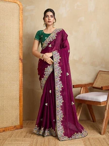 Nuova camicetta Saree Bollywood designer abbigliamento festa sari matrimonio etnico sari sposa sari - Foto 1 di 5