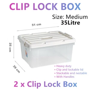 2x Heavy Duty Clip Lock Storage Box Container Plastic Tub Bin Organiser Medium - Picture 1 of 5
