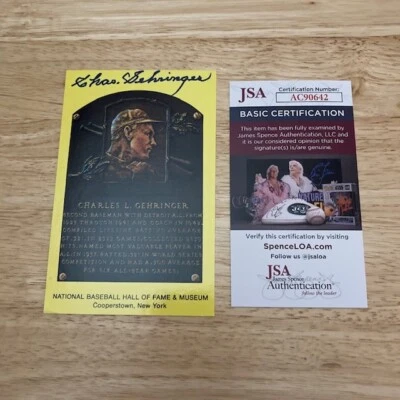 CHARLIE GEHRINGER (Tigers) AUTOGRAPHED Hall of Fame Gold Plaque Postcard (JSA) - Image 1 of 4