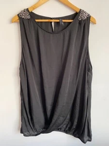 Crossroads Blouse Womens Plus Sz 20 Black Beaded Sleeveless Round Neck Twist Top - Picture 1 of 13