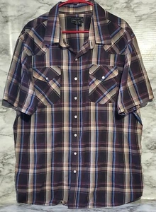 High Noon Men's Plaid Pearl Snap Shirt Size 2X Brown Short Sleeve Lightweight - Picture 1 of 6