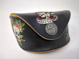 ED HARDY Vintage Tattoo Sunglass Case "NYC" Skull Snake & Roses w/Broken Glasses - Picture 1 of 13