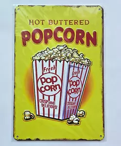 Heiß gebuttertes Popcorn Blechschild Konzession Ständer Wanddeko Retro Poster 8" x 12" - Bild 1 von 5