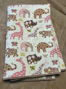 Quilt Homemade? Baby Pink Brown Animals Giraffe Elephant Colorful, 42”x52" - Picture 1 of 7