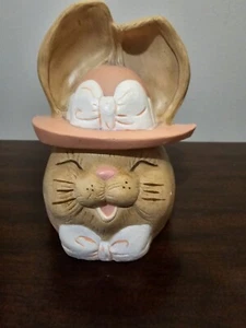 Vintage Ceramic Bunny Rabbit Jar Dish w/Lid Big Ears Brown 6" X 5.5" X 4"Y - Picture 1 of 17