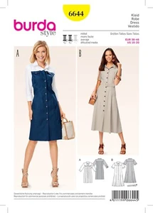 BURDA SEWING PATTERN 6644 MISSES 10-20 SEMI-FITTED SHIRT DRESS W/ SKIRT OPTIONS - Picture 1 of 5