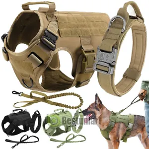 Tactical Dog Harness & Collar & Leash Set Military Training Vest + Handle M L XL - Picture 1 of 41