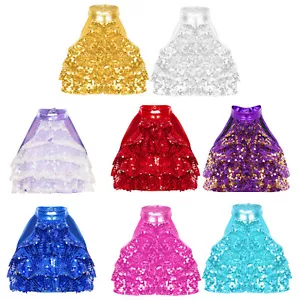 Kids Girls Tee Sequin Tiered Crop Top Competition Tops Halter Shirt Hip Hop - Picture 1 of 95
