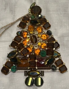 Rhinestone Repurposed Jewelry Ooak Christmas Tree Ornament Hand Crafted Jel-8 - Picture 1 of 10