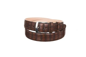 ARALDI MILANO 1930 Brown Embossed Leather Belt Men Handmade in Italy Sz 95 (M) - Picture 1 of 5