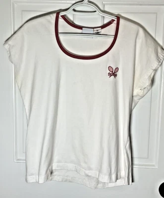 LIZ CLAIBORNE WOMENS TENNIS TOP SIZE XL SHORT SLEEVES WHITE ROSE 100% COTTON EUC - Image 1 of 2