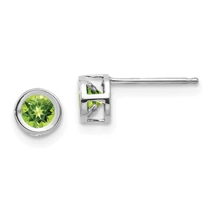 14k White Gold 4mm Bezel August/Peridot Post Stud Earrings for Women 0.26gm - Picture 1 of 4