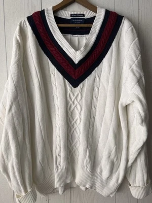 Suéter Ralph XL De Colección 90 Gant Enmarcado a Mano Tenis Universitario Tejido con Cable Cuello en V Algodón Foto 1 de 4