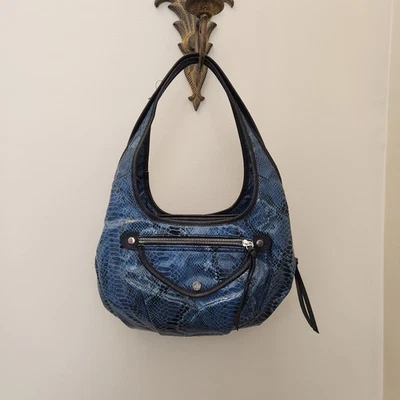Vtg Y2K/2000s Simply Vera Wang  Hobo Shoulder Bag Blue Faux Snakeskin Leather  - Image 1 of 4
