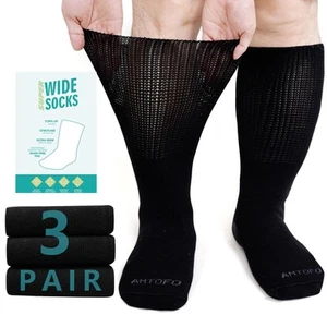 Extra Wide Socks for Swollen Feet: 3 Pairs Wide Bariatric Non-Binding Diabeti... - Picture 1 of 7