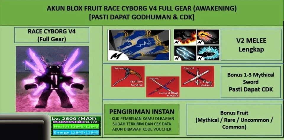 Blox Fruits - Race Cyborg V4 Full Gear (Awakening) (Godh+CDK) - Image 1 of 1
