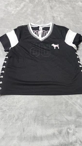 Victoria's Secret PINK L Pure Black Varsity Schnür-Fußballtrikot Oberteil - Bild 1 von 9