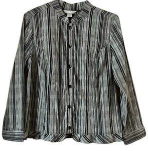 Christopher & Banks Women’s Striped Long Sleeve Button-Up Shirt Blue/gray Size L - Picture 1 of 13